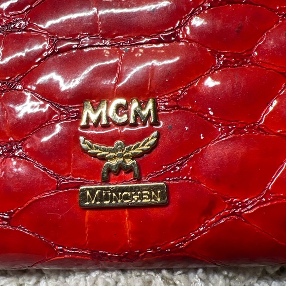 MCM Red Crocodile Embossed Clutch with Gold Chain - Picture 3 of 17
